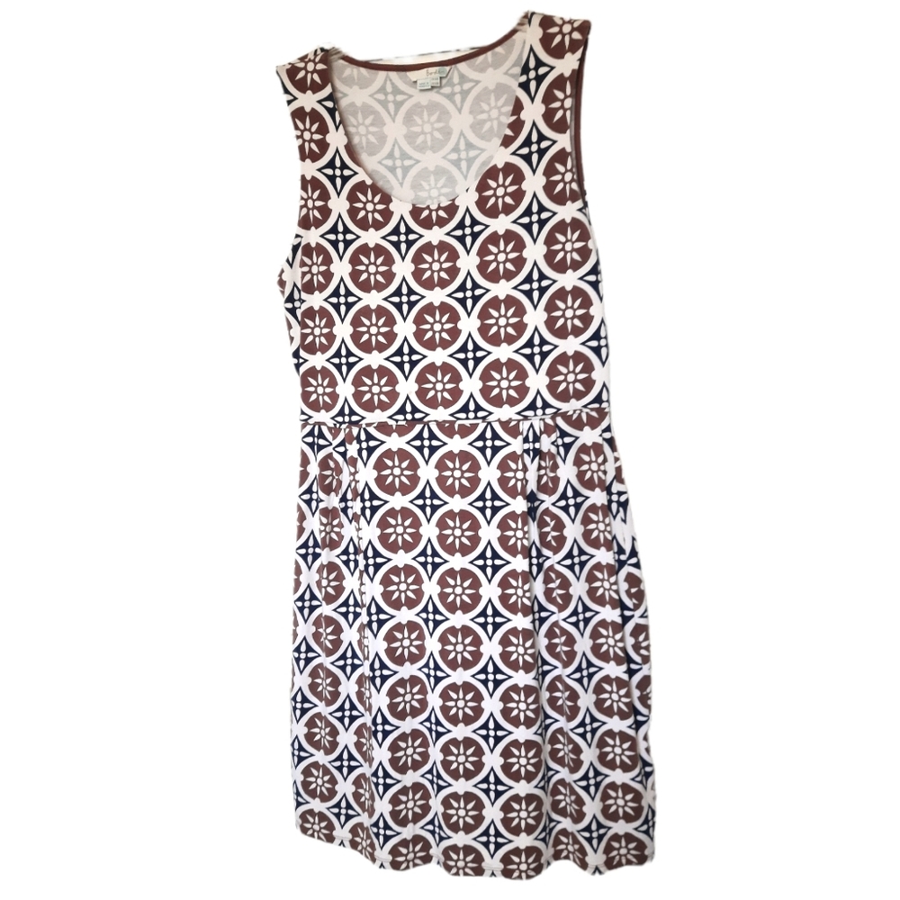 Boden Sleeveless Midi Dress  -size 12R  - cream/ brown/ navy blue